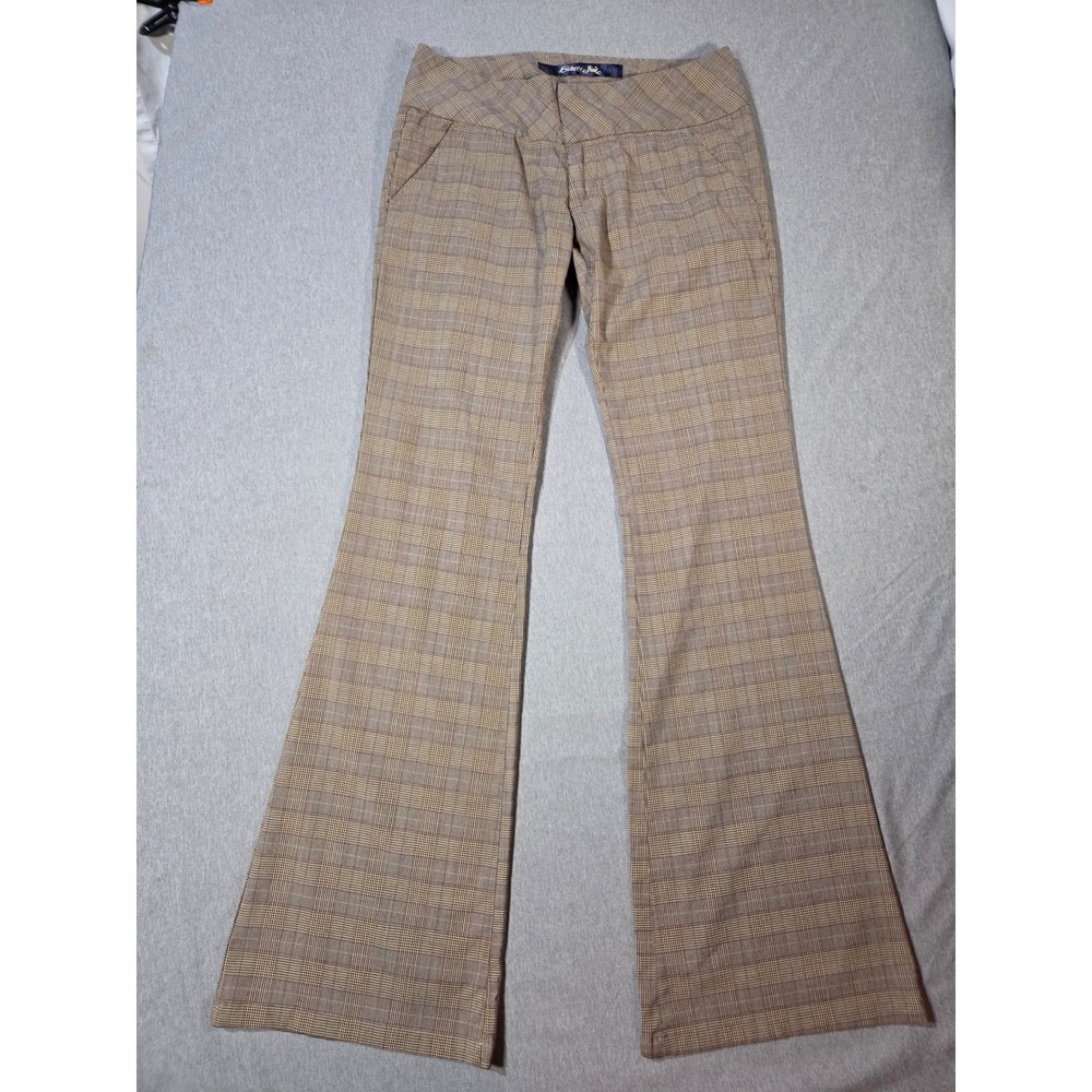 Celebrity Pink Womens Plaid Flare Pants Tan Brown Glen Check Style 544 Size 5